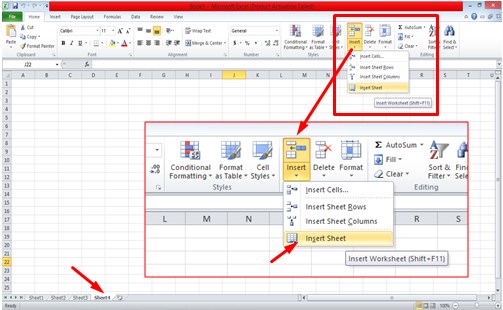 Menggunakan Menu Insert Sheet di Menu Home