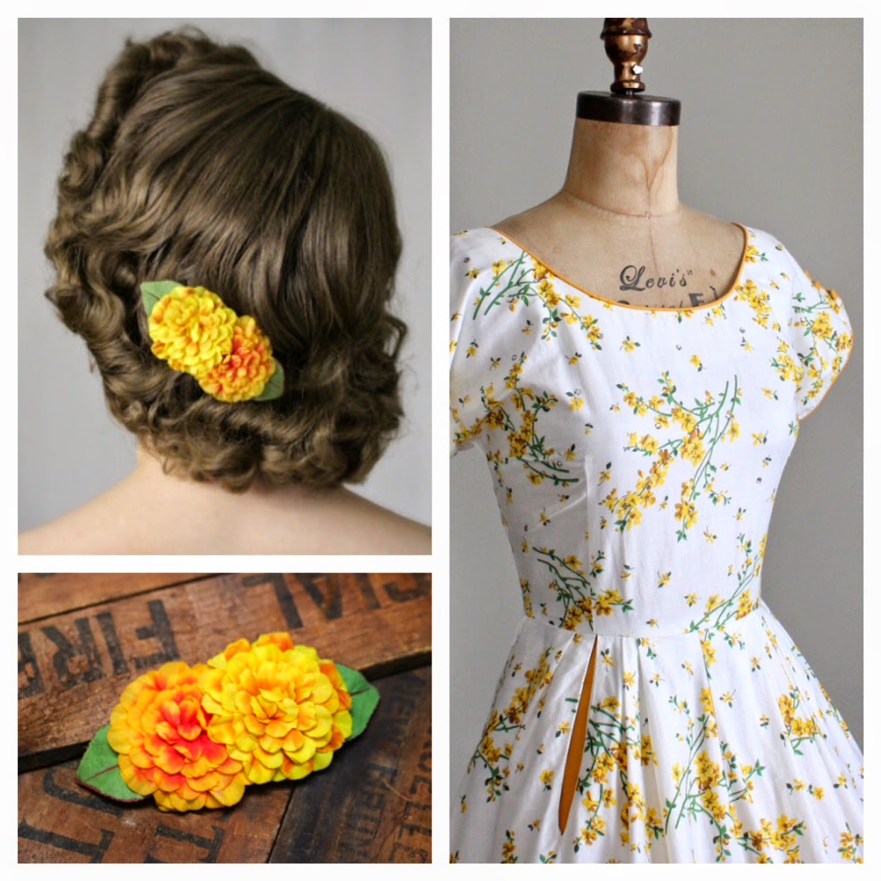 1950s floral dress white yellow