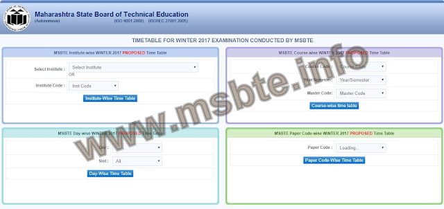 msbte winter time table 2017