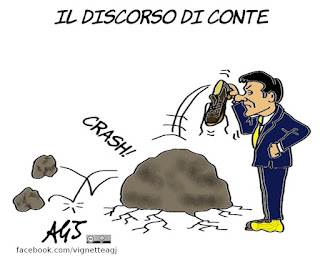 Conte, crisi di governo, governo del cambiamento, sfiducia, Salvini, politica, vignetta, satira