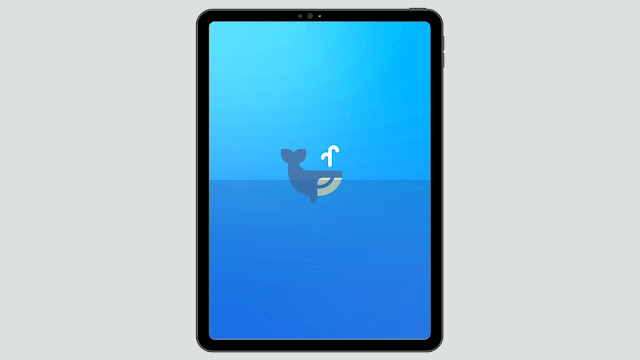 Minimalist illustration of a whale in the ocean to use as background wallpaper on iPad and android tablet like galaxy tab