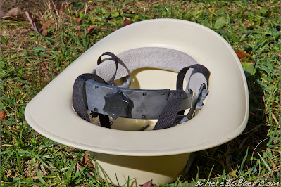 rear of khaki coybly helmet