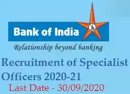 ank of India Specialist Officer Recruitment 2020-21