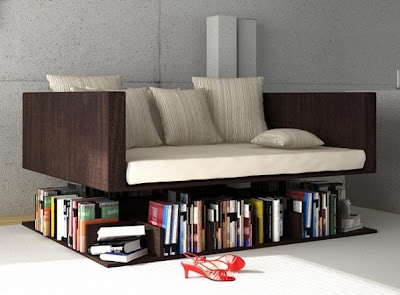 Bookcase Featuring a Levitating Sofa