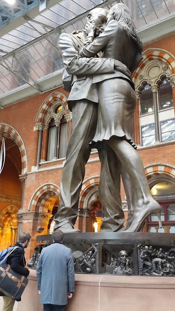 very big statues in St Pancras International station, United Kindom, London