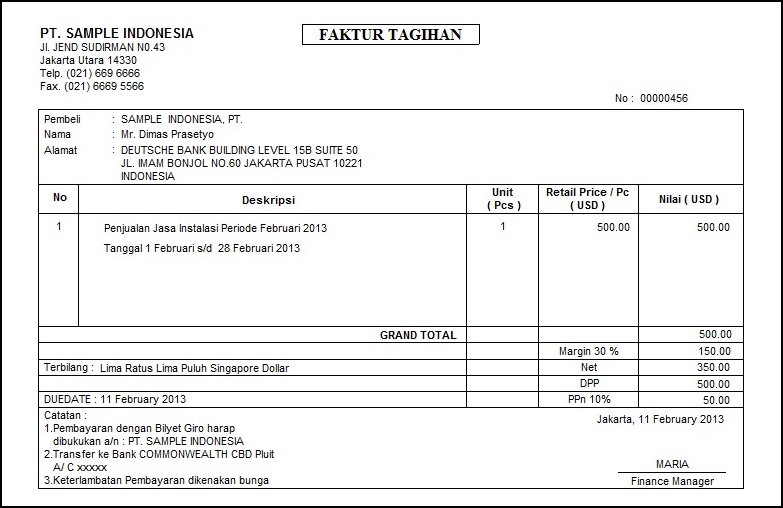 Contoh Surat Resmi: Contoh Invoice Pembayaran Sederhana