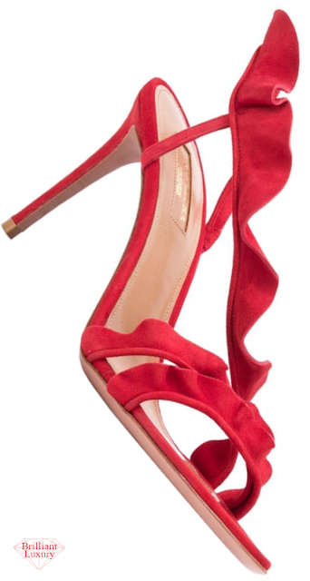 Aquazzura hot red ruffle suede sandals #brilliantluxury