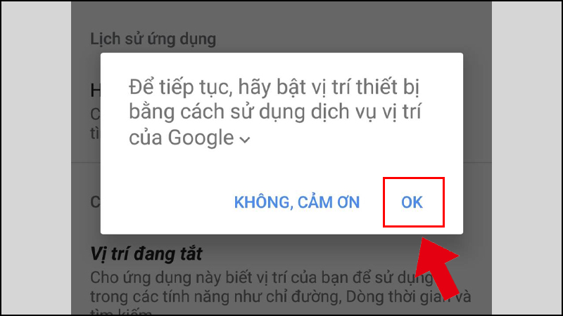 Bấm OK để cấp quyền