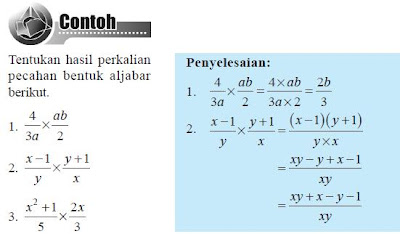 Contoh
 Perkalian Pecahan Aljabar