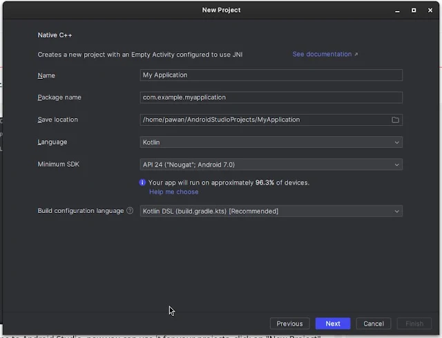 create a project in android studio