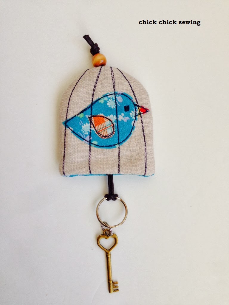 Chick Chick Sewing Bird Cage Key Cover Made From My Book 著書掲載作品より 鳥かご の鍵 カバー