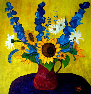 Margaritas y Girasoles. Öl auf Leinwand, 39cm x 40cm, Jose Gamboa