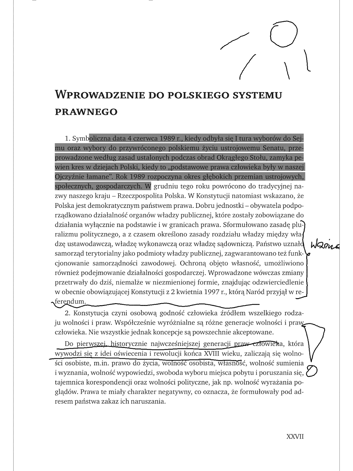 Strona pliku PDF z dodanymi odręcznymi notatkami w aplikacji Xreader na PocketBook InkPad X Pro