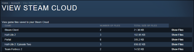 قائمة بألعاب Steam Cloud المحفوظة على الويب.