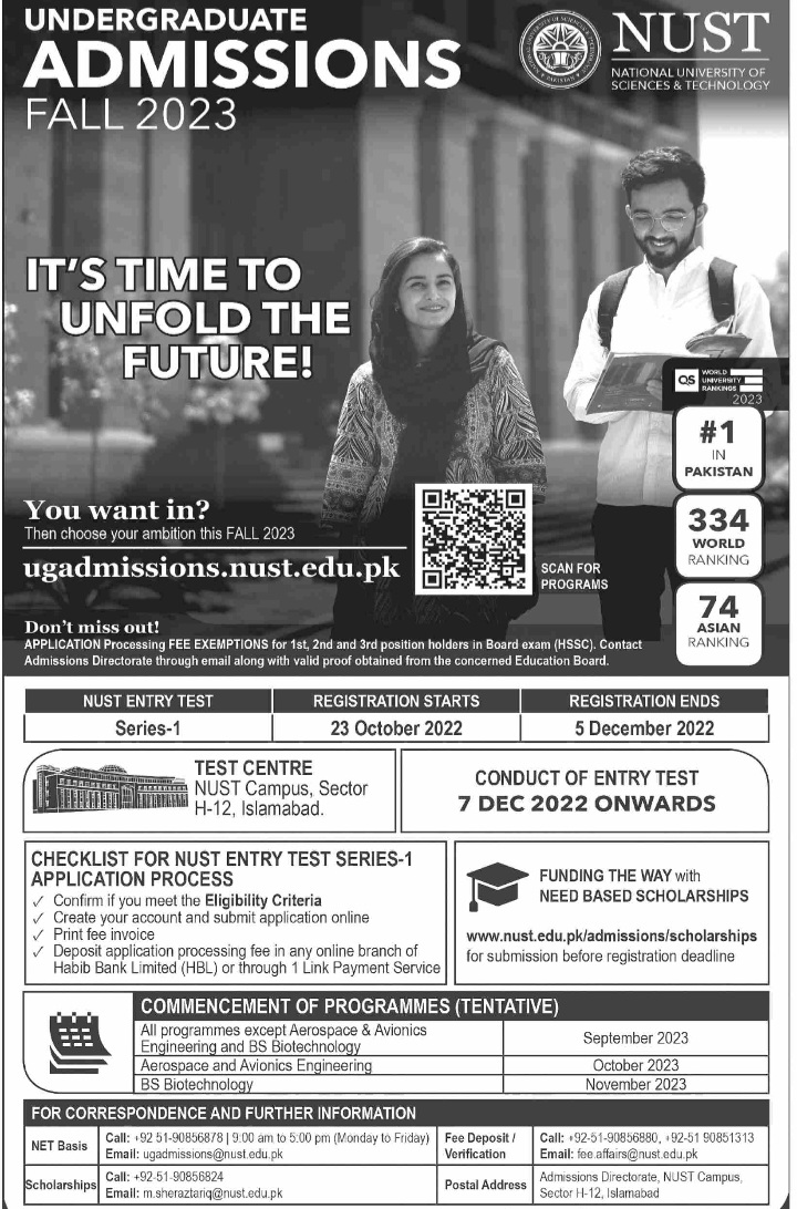 National University Of Science And Technology Nust Islamabad Admission