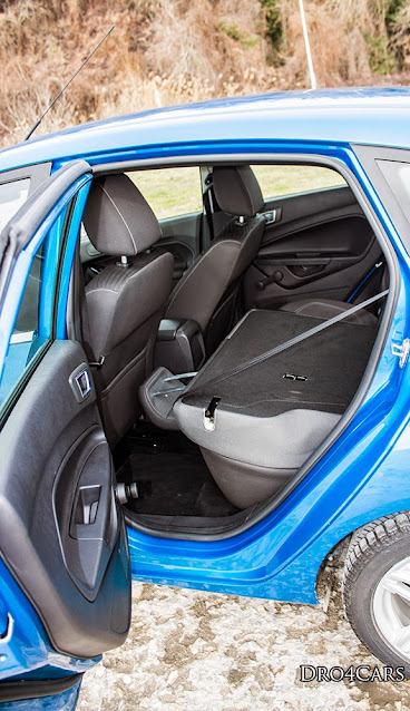 The folded rear seats of the 2014 Ford Fiesta