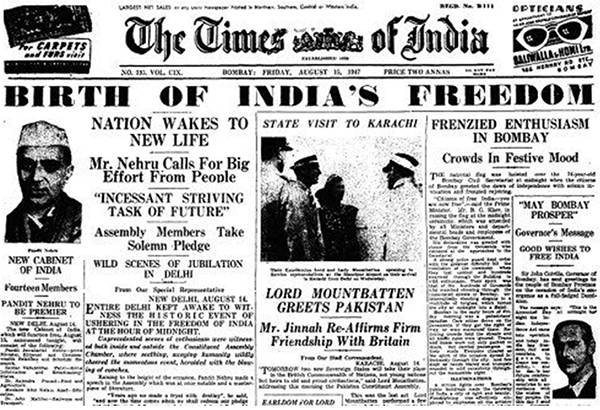 Old India Photos - The Times of India dated 15-August-1947