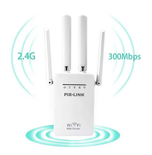 WiFi Range Extender Signal Booster 4 External Antennas 2.4GHz Fast Speed 300Mbs Wi-Fi Repeater