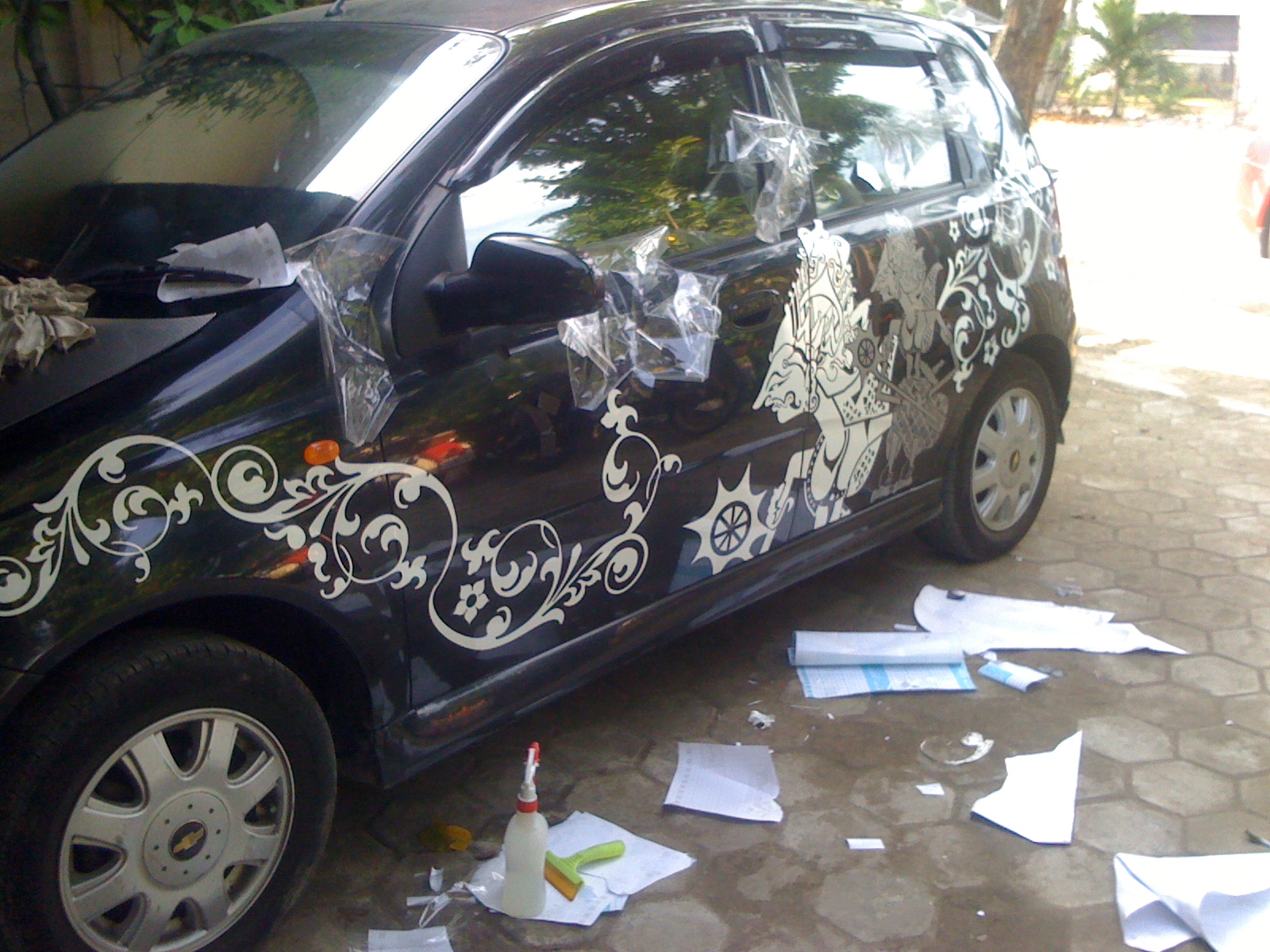 BROWNN EXOTIC cutting  sticker  mobil  gambar  wayang dan flames