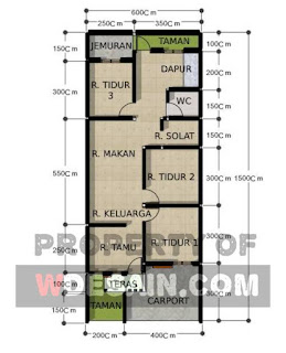 Desain Denah Rumah Lebar 6 Meter Panjang 15 Meter