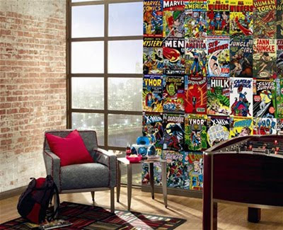 Wallpaper Design : Mural Made from Marvel Comic Book Covers