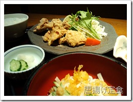 「どうぞどうぞ防府店」の唐揚げ定食(冷やしうどん)