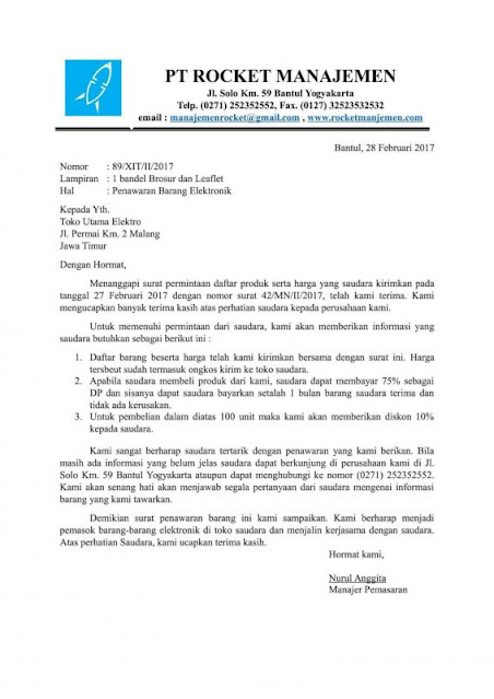 penggunaan berbagai peralatan elektronik juga semakin tinggi Contoh Surat Penawaran Barang Elektronik