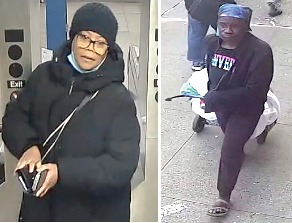 The NYPD is searching for these 2 women in 2 separate attacks on elderly women in Midtown. (Left) This woman is suspected of knocking a 71-year-old's walker out from under her. (Right) This women is suspected of roughing up an 81 year old to get money. -Photo by NYPD