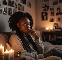Young woman sitting in her thinking