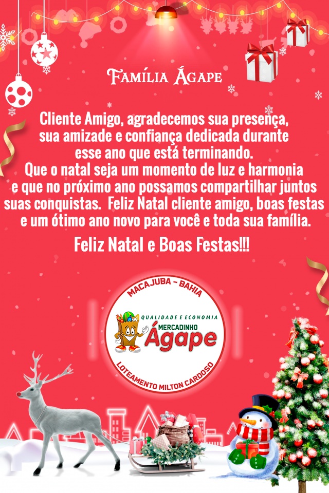 Mensagem de Natal da Família Ágape aos seus clientes e amigos 