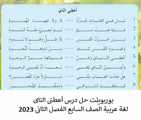 بوربوينت حل درس أعطنى الناى لغة عربية الصف السابع الفصل الثانى 2023