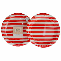  Bold Red Striped Plates by HiPP that match their Red Stripe and Polkadot Party range. Range includes Cups, two styles and sizes of plates, napkins, and party bag. Great to add Red Stripe Straws, and wooden or bamboo cutlery.