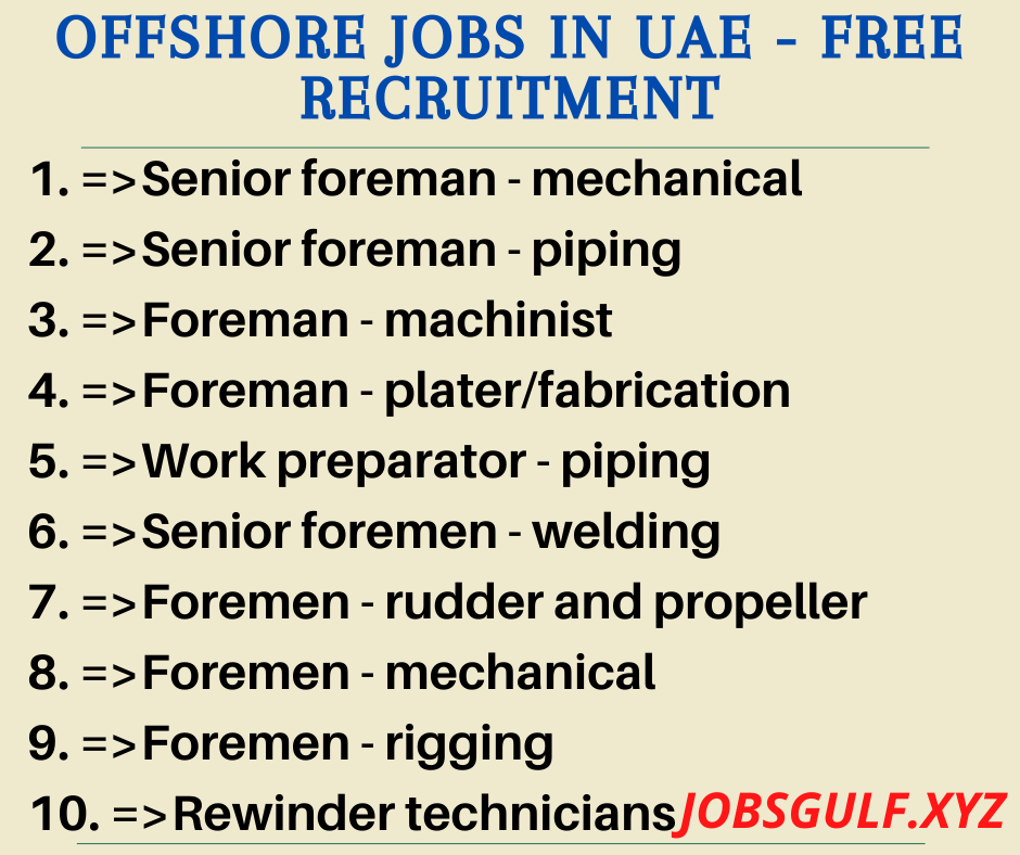 Offshore jobs in UAE - Free recruitment