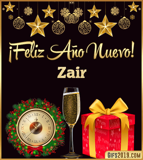 Gif de feliz año nuevo con nombre zair