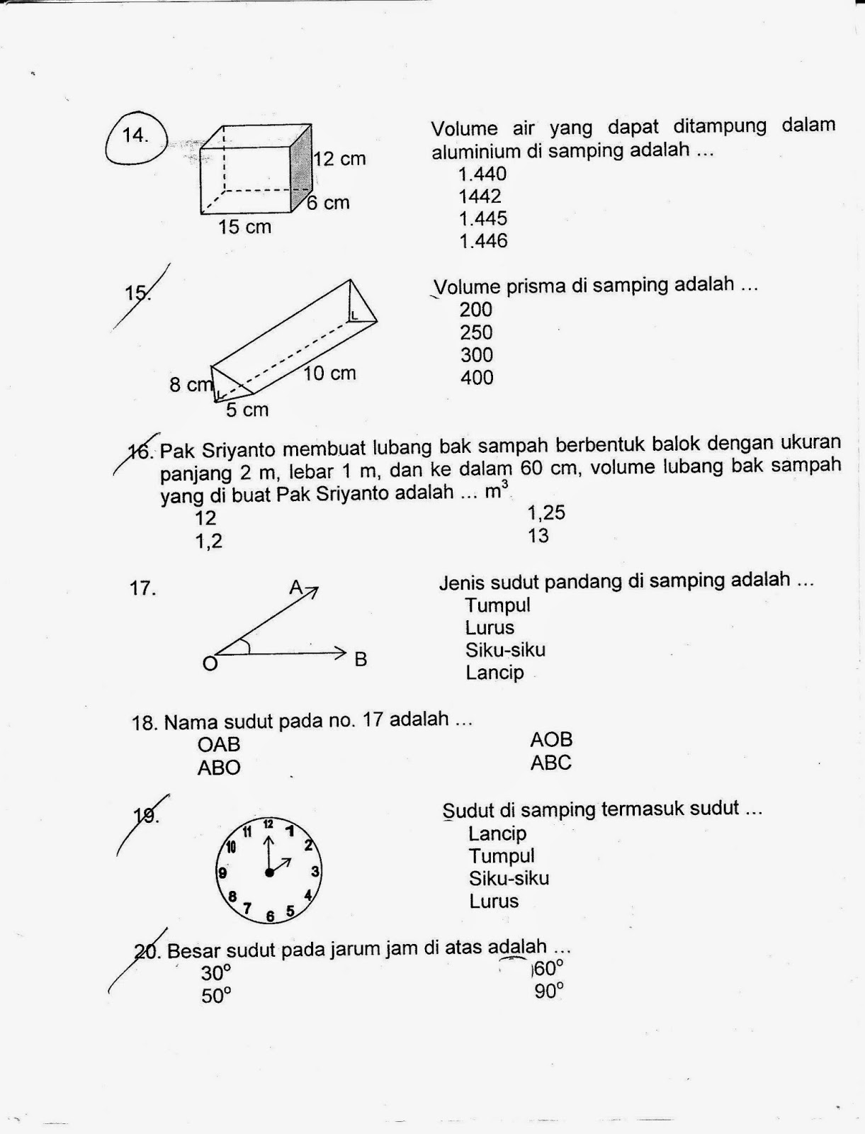 UTS Semester Genap Matematika Kelas 5 SD TA 2014 2015