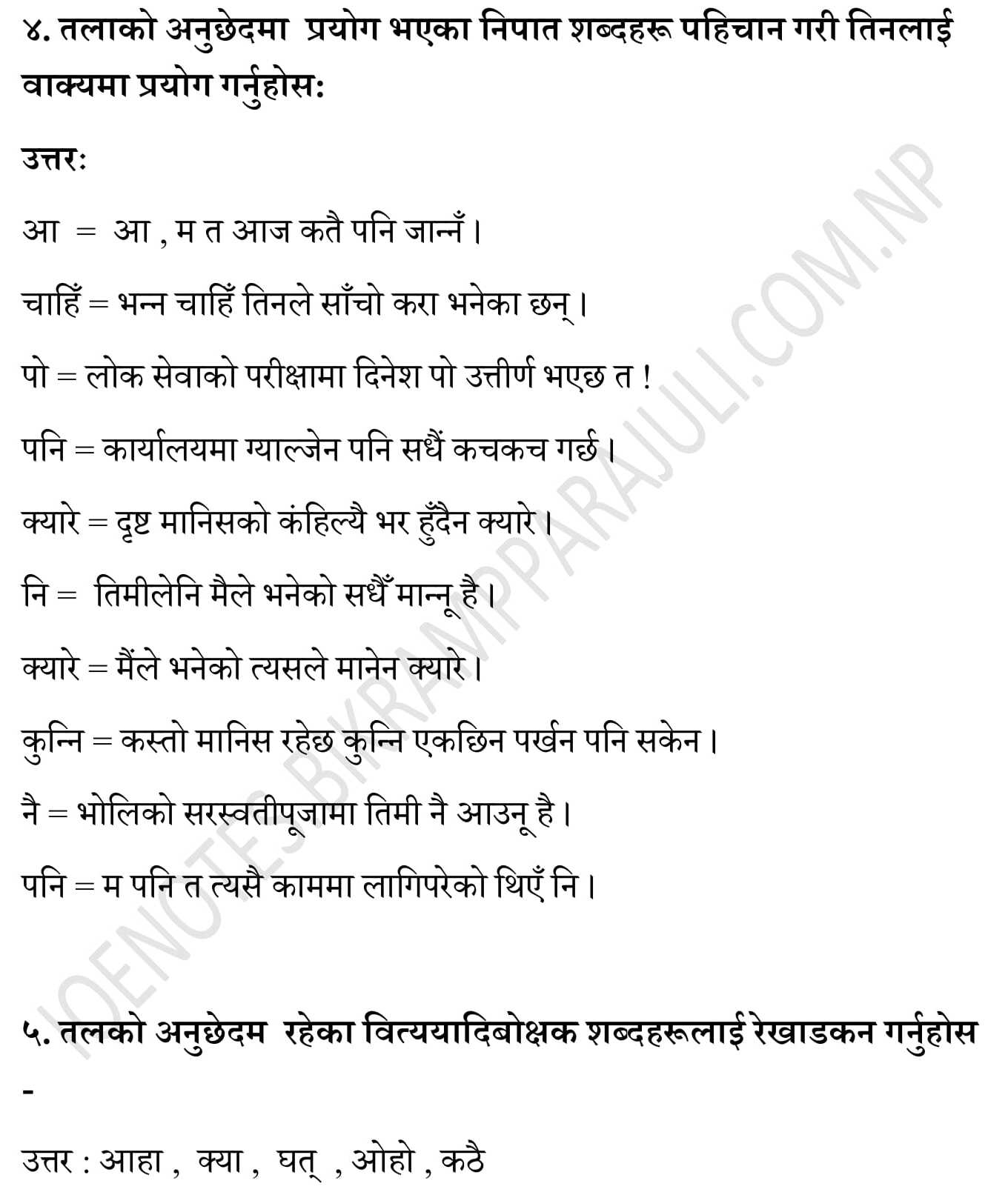 Class 10 Nepali Book Question answer