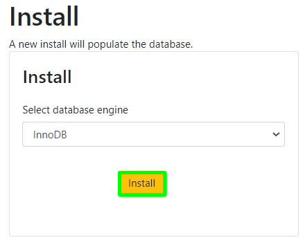 tiki installation select database engine innodb