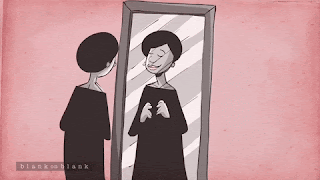 cartoon hugging her reflection in the mirror