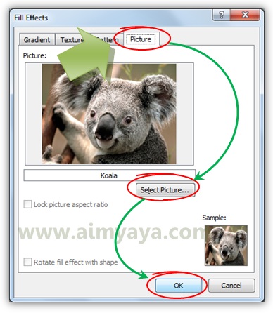  Gambar: Memilih gambar koala sebagai background dokumen microsoft word 2010