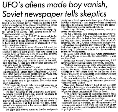 UFO's Aliens Made Boy Vanish, Soviet Newspaper Tells Skeptics - The Stars and Stripes 10-11-1989