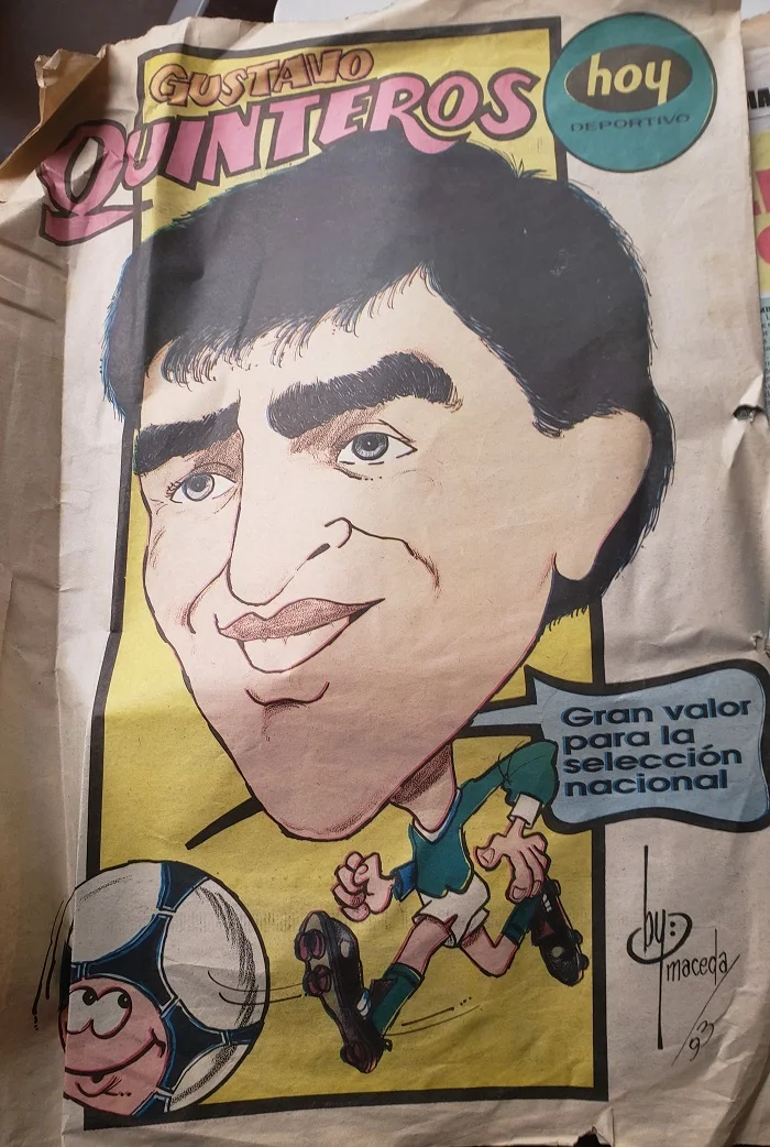 Caricatura de Gustavo Quinteros de 1993 cuando fue convocado a la Selección Nacional