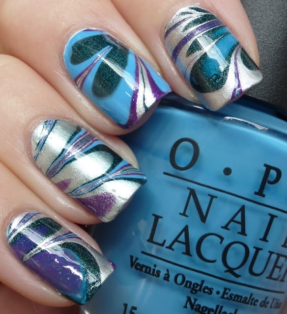 Water Marble nails, a-england Avalon, Excalibur, Sait George, OPI No Room For The Blues