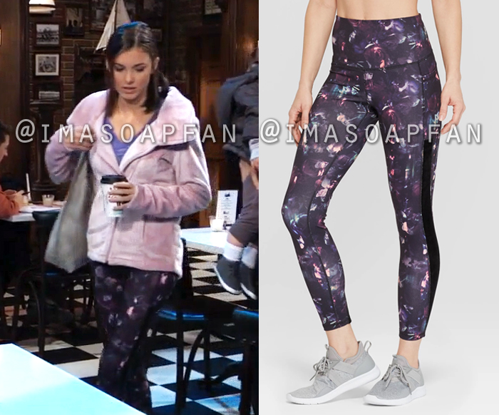 Willow Tait, Katelyn MacMullen, Black and Purple Floral Print Leggings, General Hospital, GH