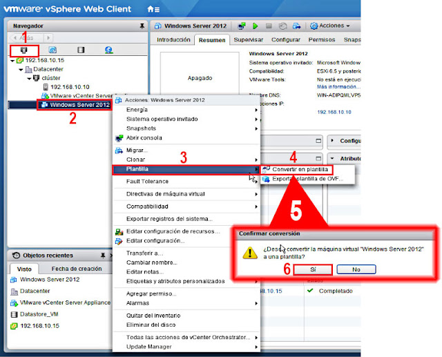 ¿Desea convertir la máquina virtual "Windows 2012 R2" a una Plantilla?