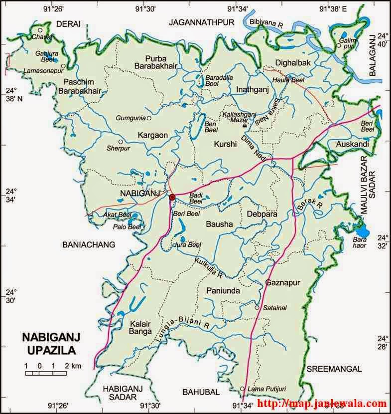 nabiganj upazila map of bangladesh