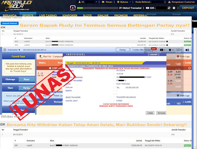 Bukti menang bapak Rudy Angkasa dipermainan parlay sebesar rp 15,000,000.00