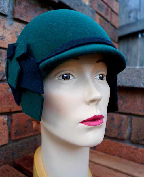 Green and black cloche by Tanith Rowan Designs