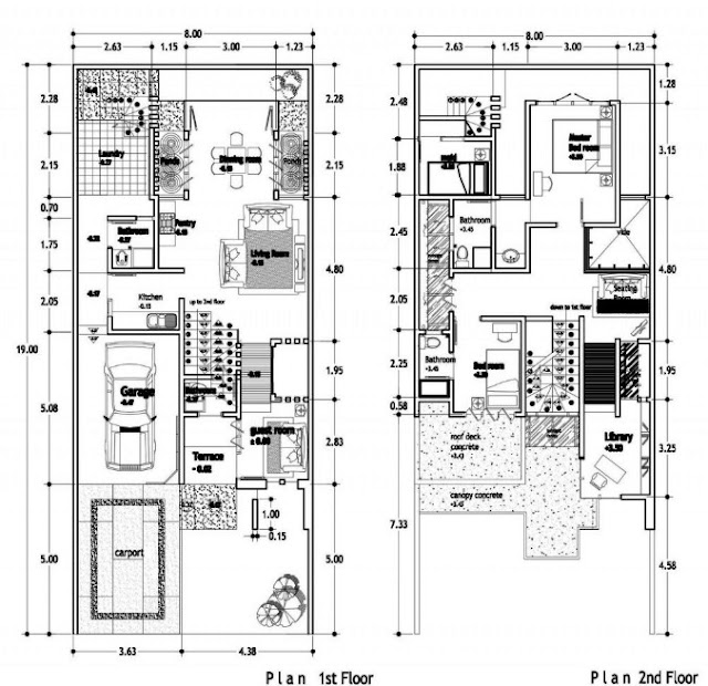 denah rumah 2 lantai