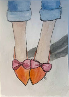 Original Hand Painted Watercolor Note Card The Two Red Shoes