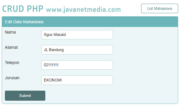 Dwonload Gratis CRUD PHP Database MySQLi